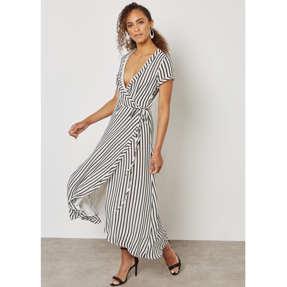 Revolve Bardot Adie Stripe Midi Wrap Dress
